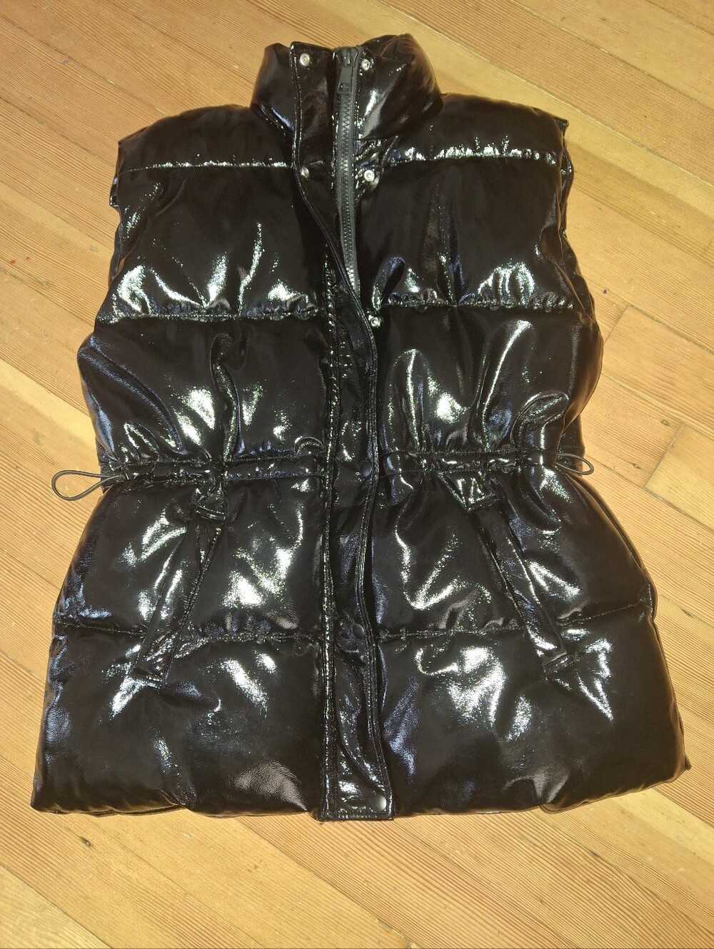 H&M DIVIDED Shiny Quilted High Collar  Puffer Vest Sleevless Jacket Black Medium
